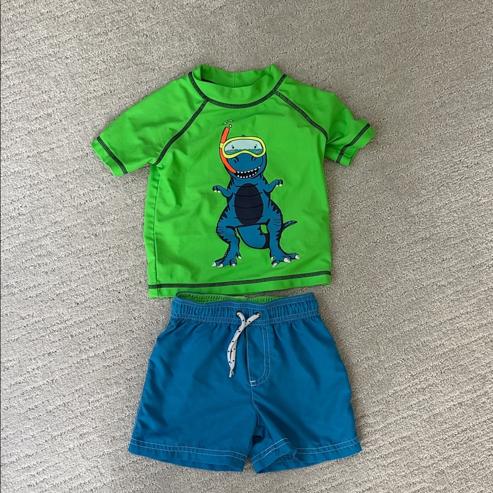 Carter's Green and Blue Dinosaur Rashguard Set